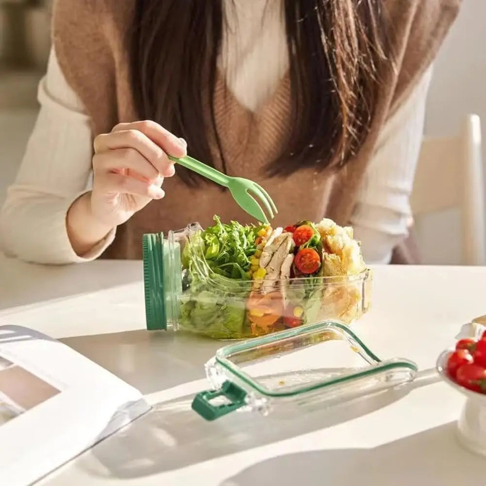 Portable Salad Container With a Side-Opening Lid