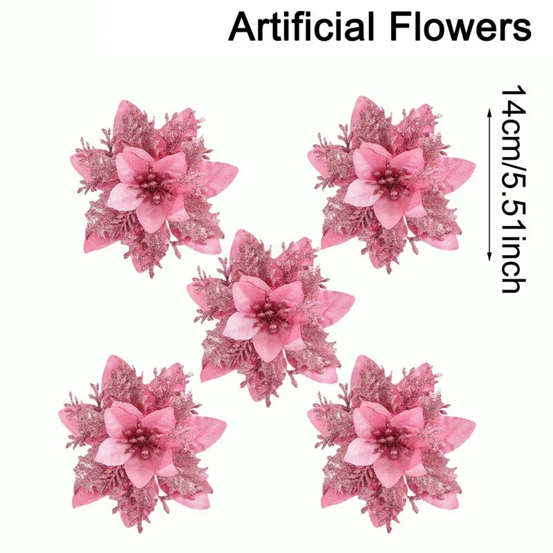 Christmas Glitter Artificial Flowers Christmas Tree Hanging Ornaments