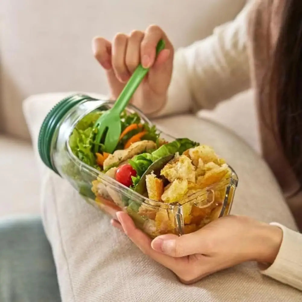 Portable Salad Container With a Side-Opening Lid