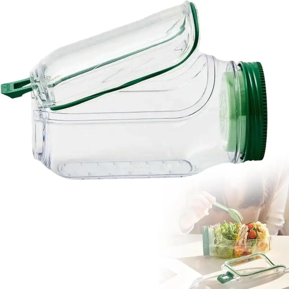 Portable Salad Container With a Side-Opening Lid