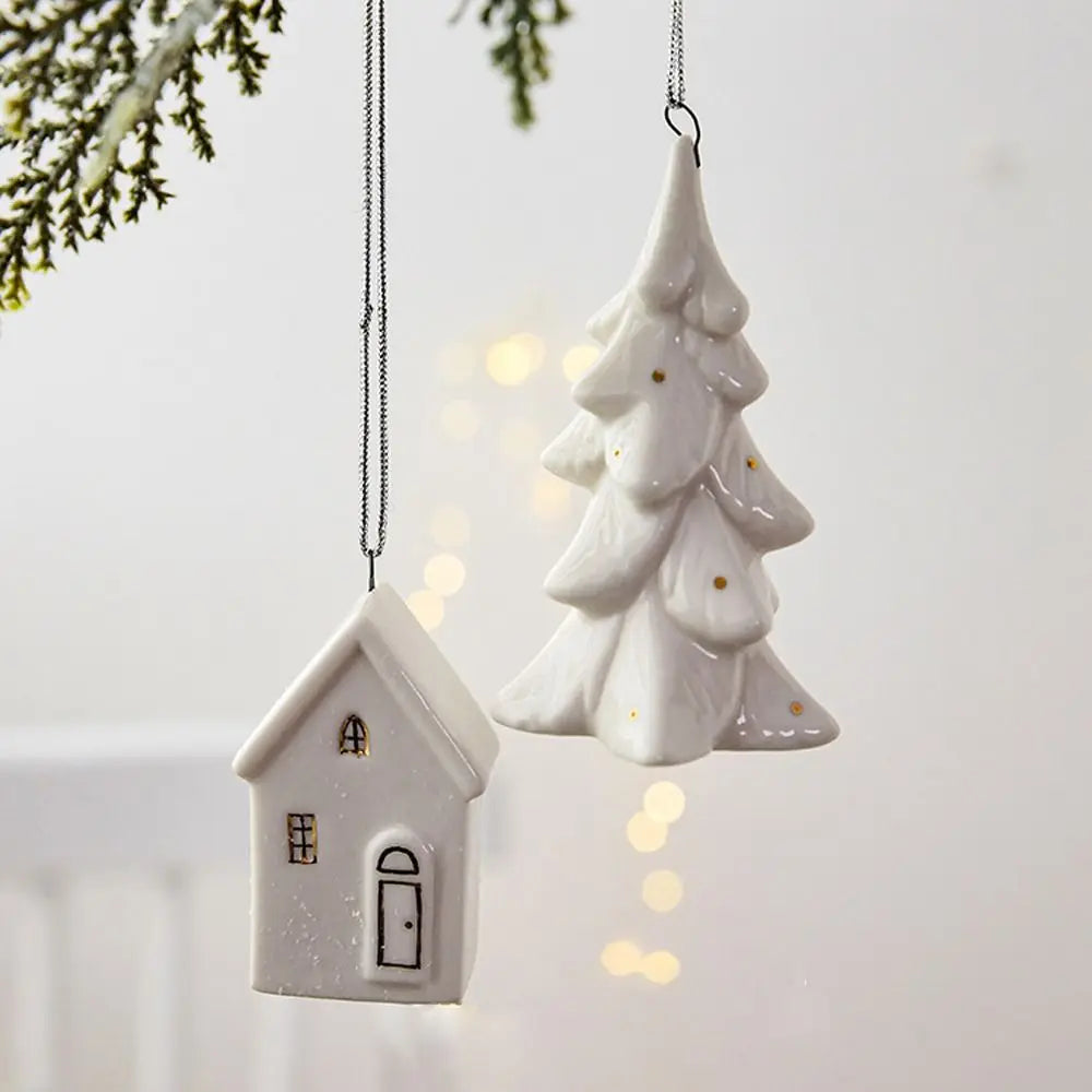 Christmas Ceramic House Pendant  Tree Charms Decoration