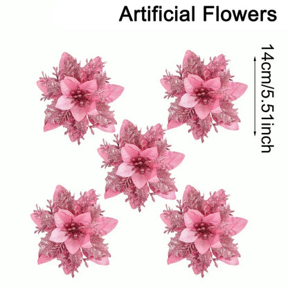 Christmas Glitter Artificial Flowers Christmas Tree Hanging Ornaments